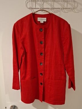 Liz Claiborne Red 100% Linen Collarless Patch Pocket Jacket/Shacket (Size M)